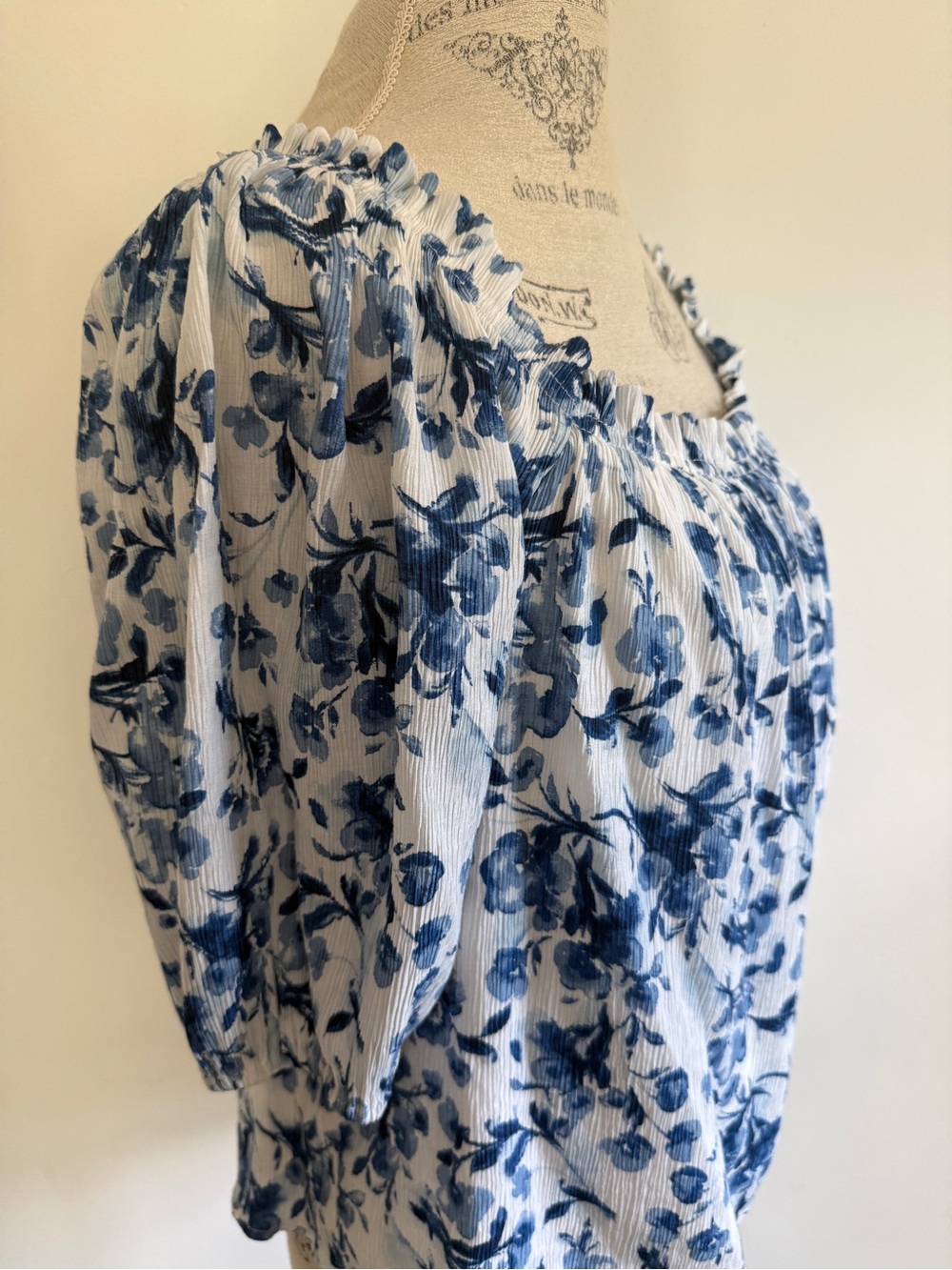 Abercrombie & Fitch White and Blue Floral Peasant Blouse - Picture 2 of 7